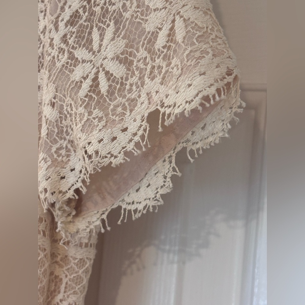 Vintage 90s Ann Taylor Champagne/Ivory Lace Mini Dress 4P - Picture 4 of 16